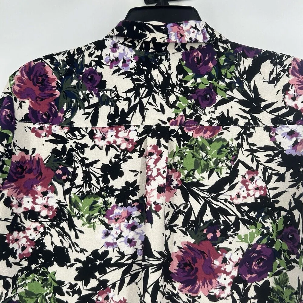 J Jill Floral Button Up Shirt Ivory Black Long Sleeve Office Career Size XS - Image 7