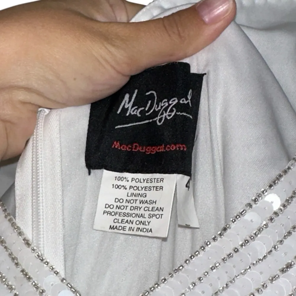 Mac Duggal 10817 Pearl White Beaded Art Deco Full Length Gown Dress Women’s US 4 - Image 6