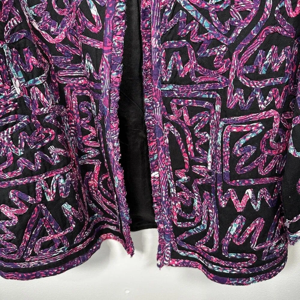 Vintage Choices Womens Jacket Blazer Medium Multicolor 3/4 Sleeve Embroidered Purple - Image 5