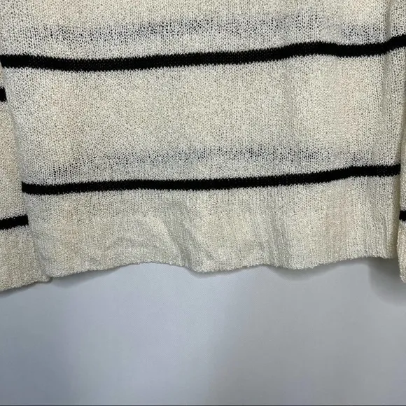 Bobeau Sweater Womens Cream Black Striped Knit Long Sleeve Pullover Size M - Image 3