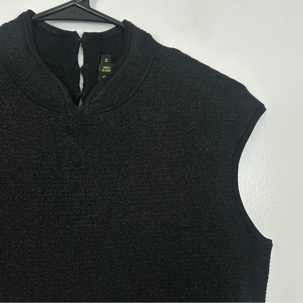 Shanghai Tang Black Metallic Sleeveless Mandarin Collar Sheath Dress Medium - Image 4