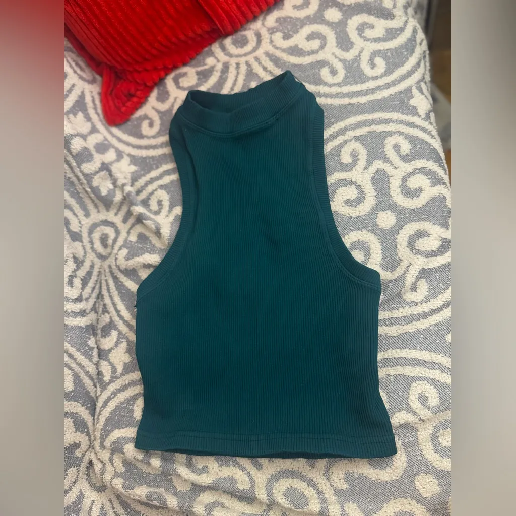 Free People Movement  Ribbed Tank Top M/L Green High Neck Mock Neck Misprint - Image 6