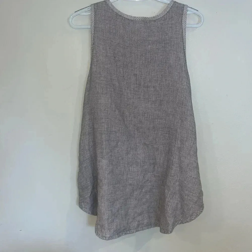 Habitat Sleeveless Shell Tank 100% Linen Blend Micro Check Top Sz XL Lagenlook - Image 5