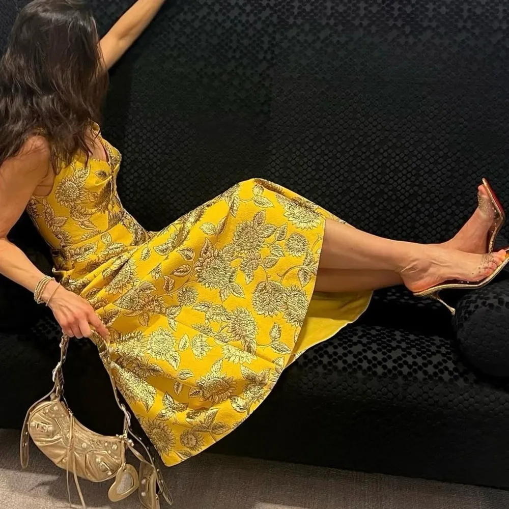 Lela Rose Floral Jacquard Midi Dress In Marigold Dress EUC Yellow Size 4 - Image 8