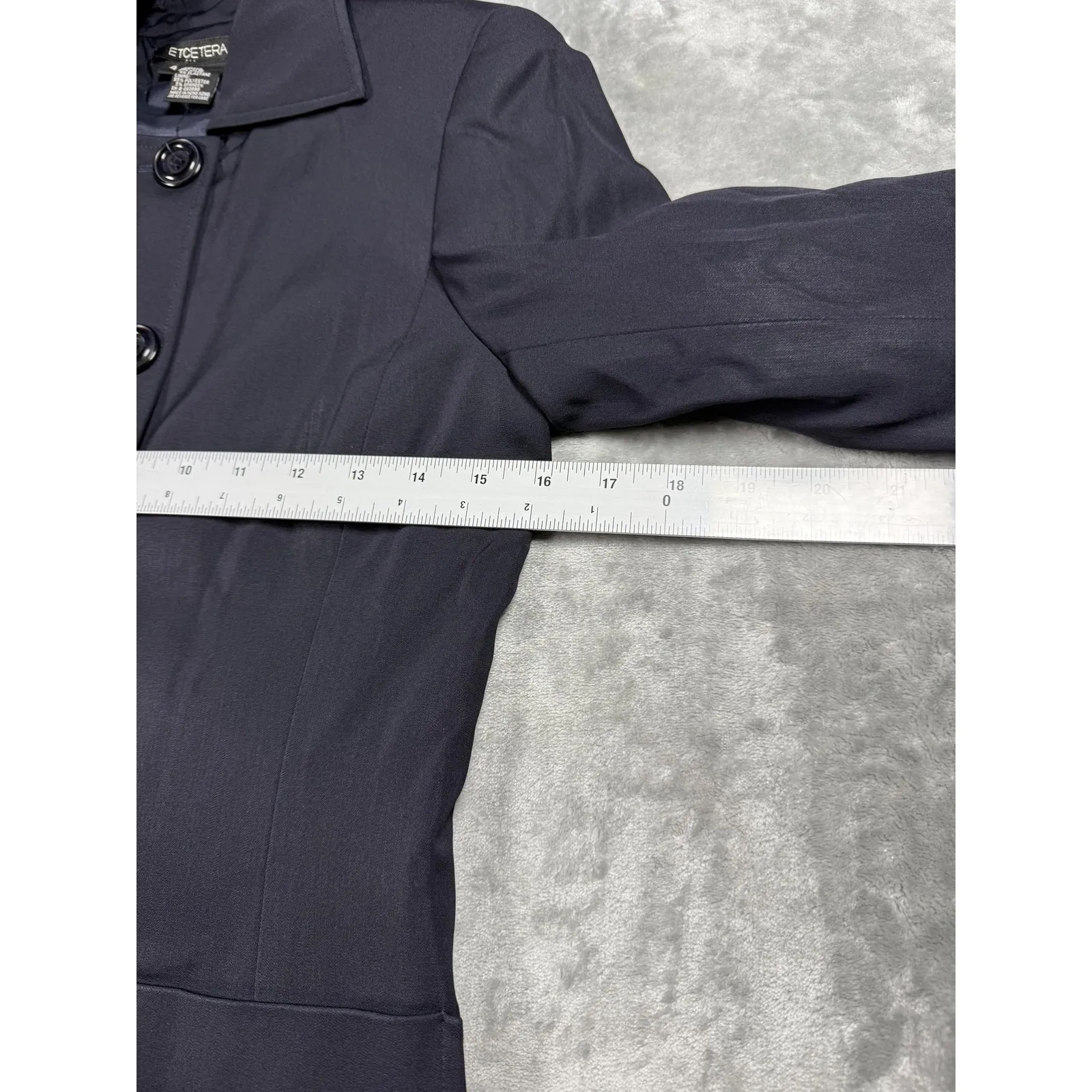 Etcetera‎ Blazer Womens 4 Navy Wool Blend 4 Button Patch Pockets Lined Stretch - Image 5