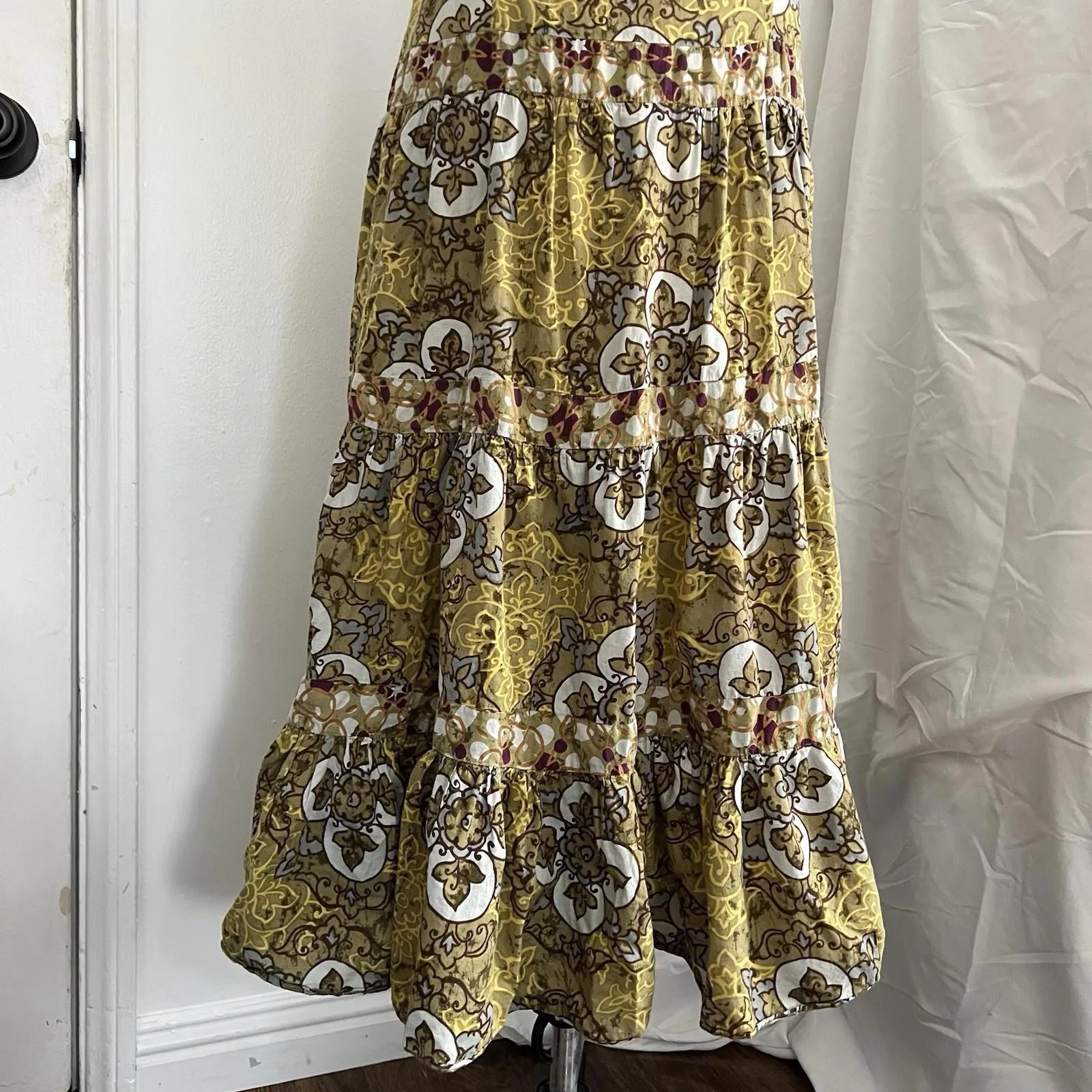 Boho Tiered Maxi Sundress in Yellow Floral y2k Spaghetti Strap A-Line Dress - Image 2