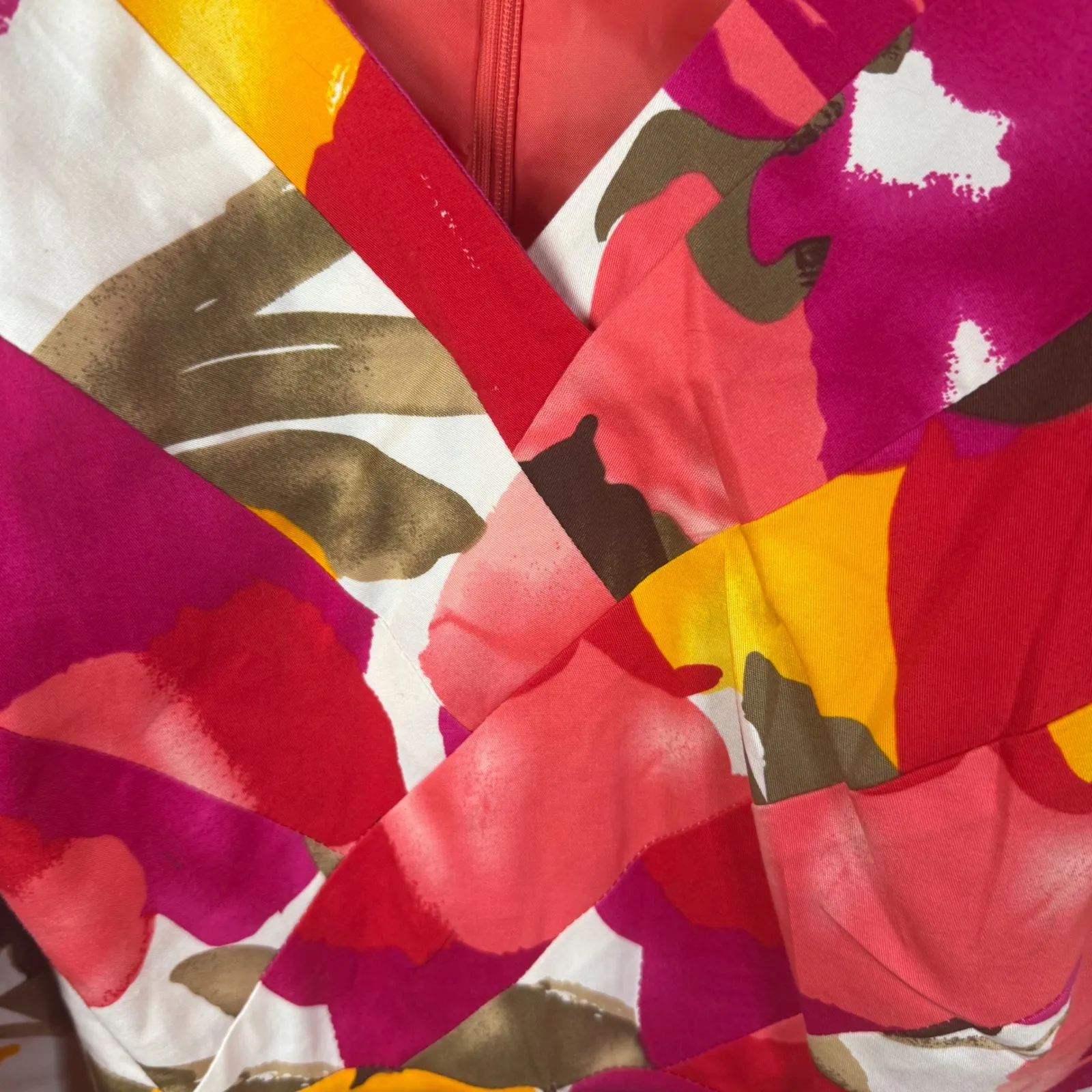 Signature Robbie Bee 20W Floral Print Sleeveless Dress Brown Ribbon Belt Wedding Pink - Image 3