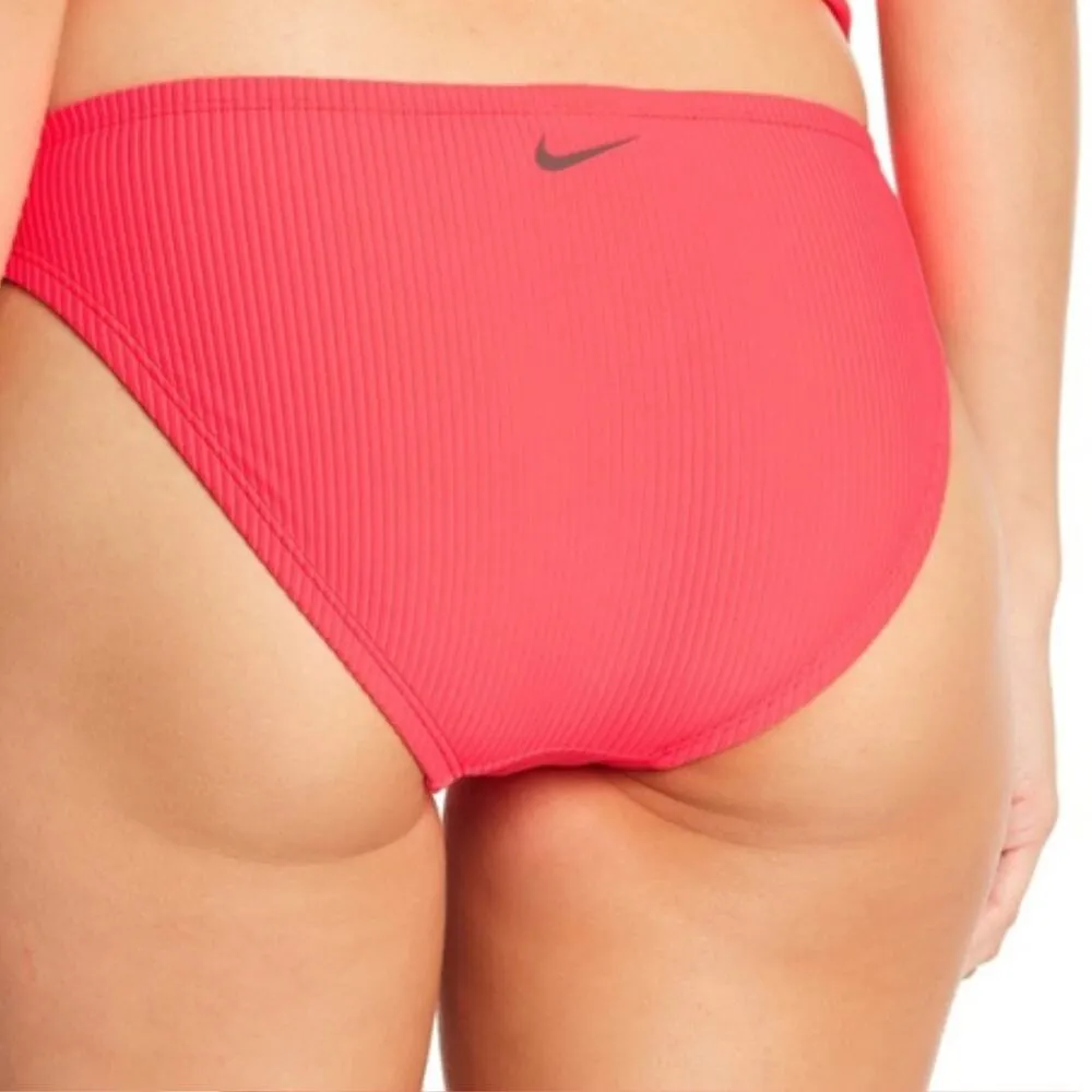 Nike Ribbed Bikini Bottom Swimsuit Nylon Back Logo Hot Pink Medium - Image 2