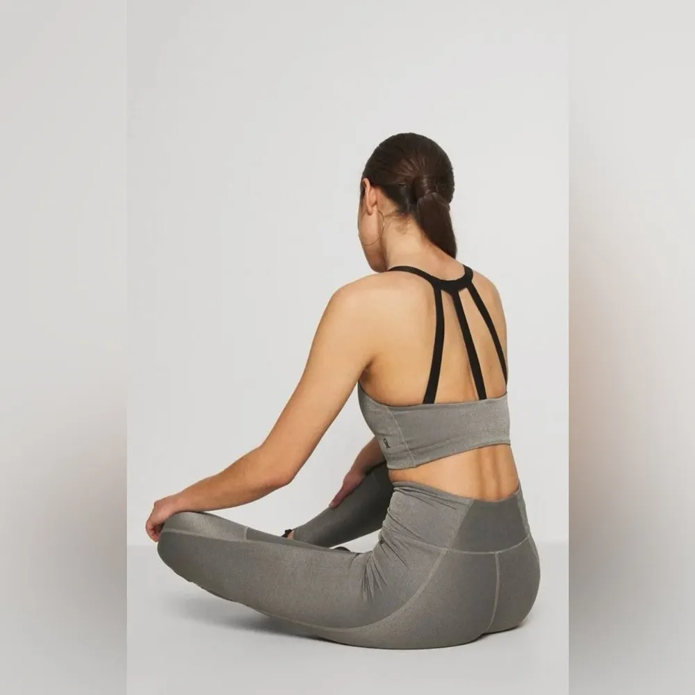 Good American Gray Shiney triple ribbed black strap Sports Bra - Image 3