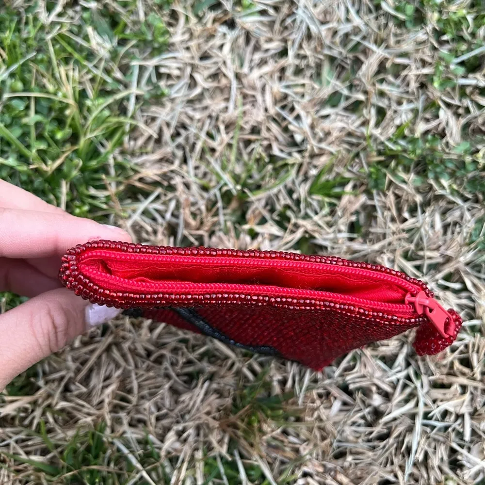 Red Beaded Clutch with Shoe Design - Image 2