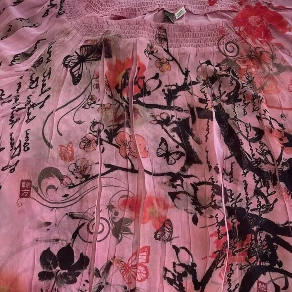 Serenade Women's Blouse Sz 18/20W Plated Button Up Chiffon Shirt Ruffle Sleeve Pink - Image 3