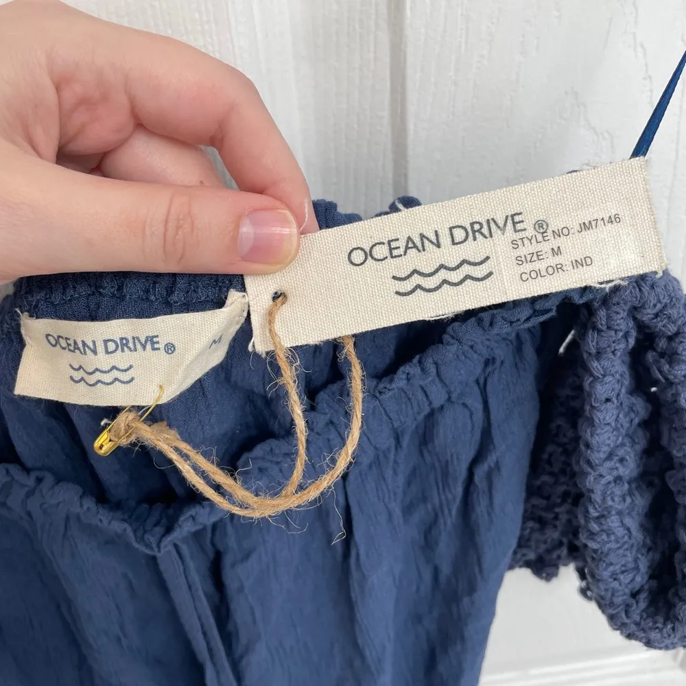 Ocean Drive Indigo Detached Off Shoulder Sleeve Tie Front Top Women’s Size M - Image 3