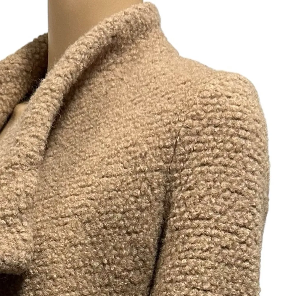 Lush Wool Blend Fully Lined Tan Open Front Tie Belted Waist Coat Womens Small - Image 8