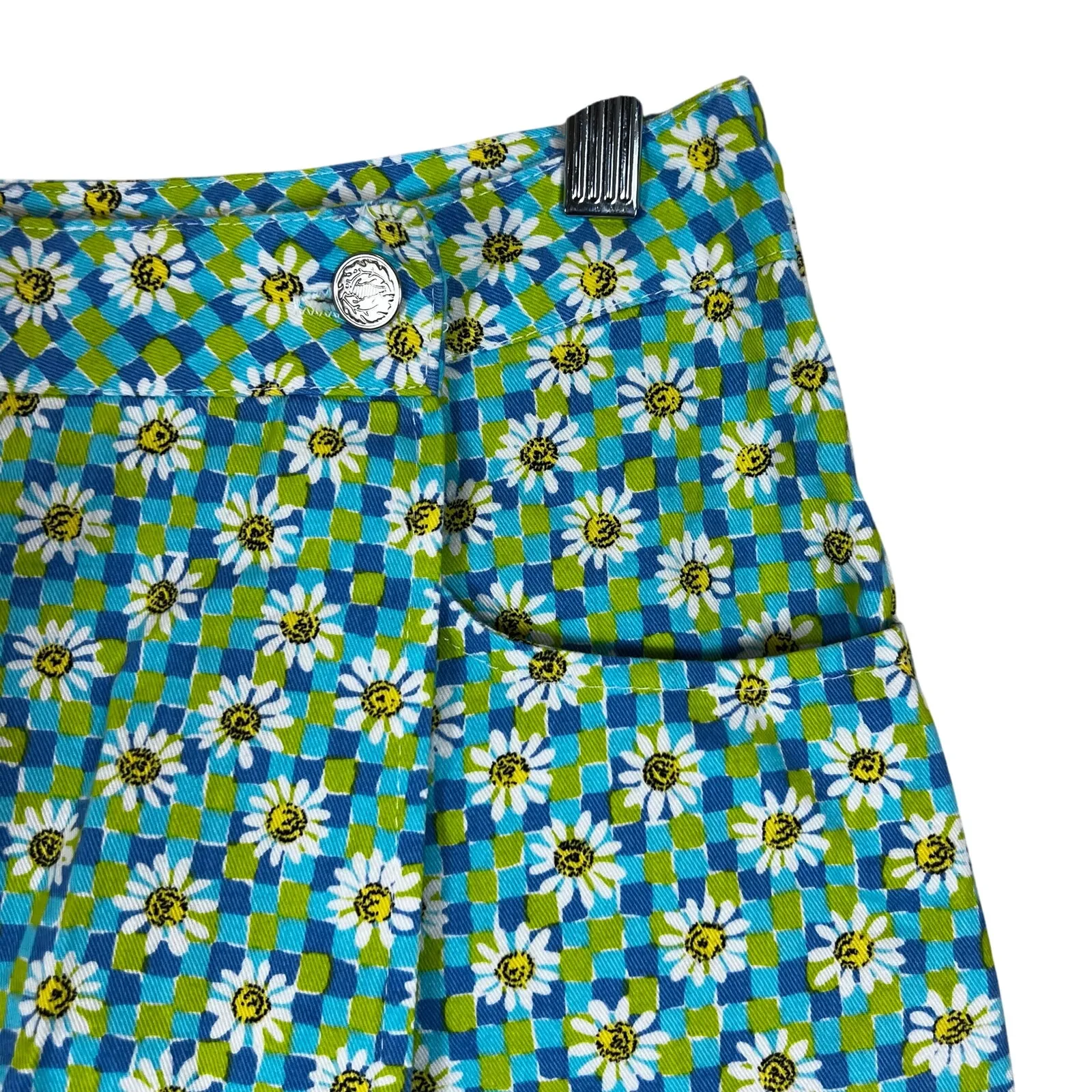 IN San Francisco Skort Womens M Green Blue Daisy Floral Retro Cottagecore Y2K - Image 2