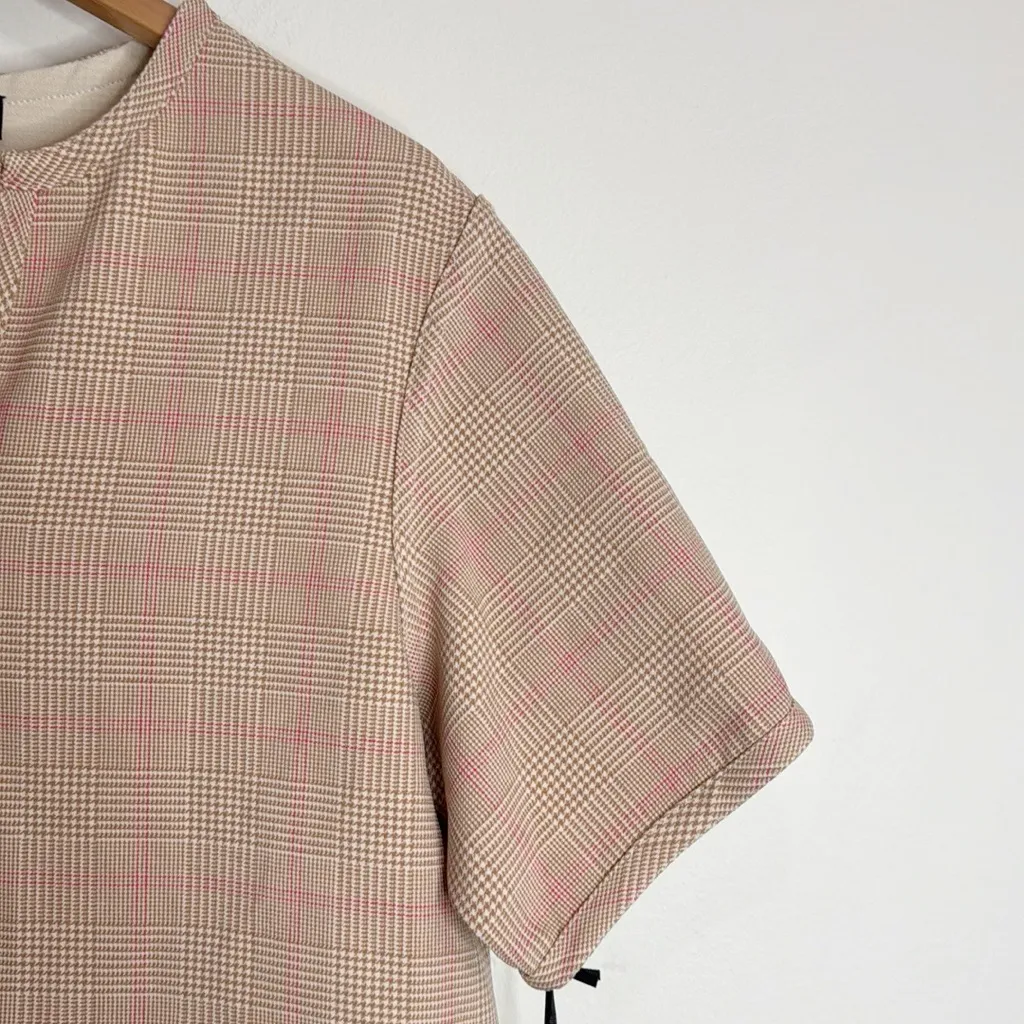 Carlisle Bastille Beige/Pink Checkered Glen Plaid Front Zip Jacket Vest size 6 - Image 3