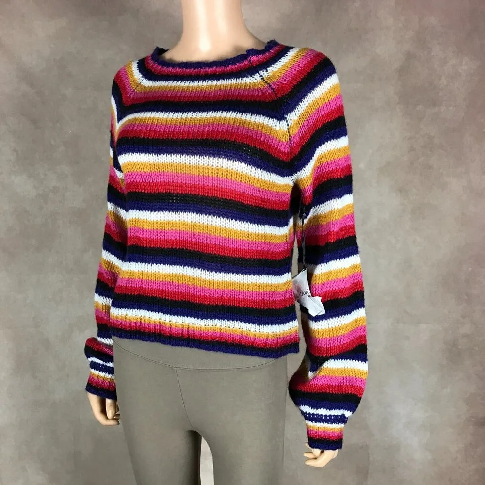 Crave Fame Multi Color Striped Fluffy Sweater NWT Large - Image 4