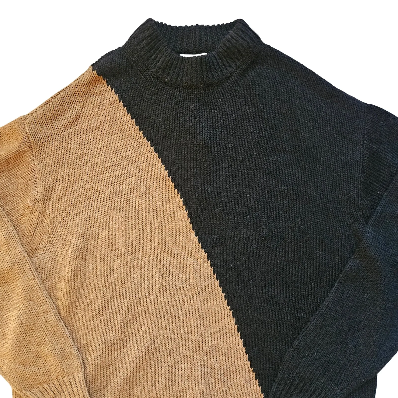 NWT L'Academie Dagan Color Block Crewneck in‎ Black Brown Sweater L - Image 4