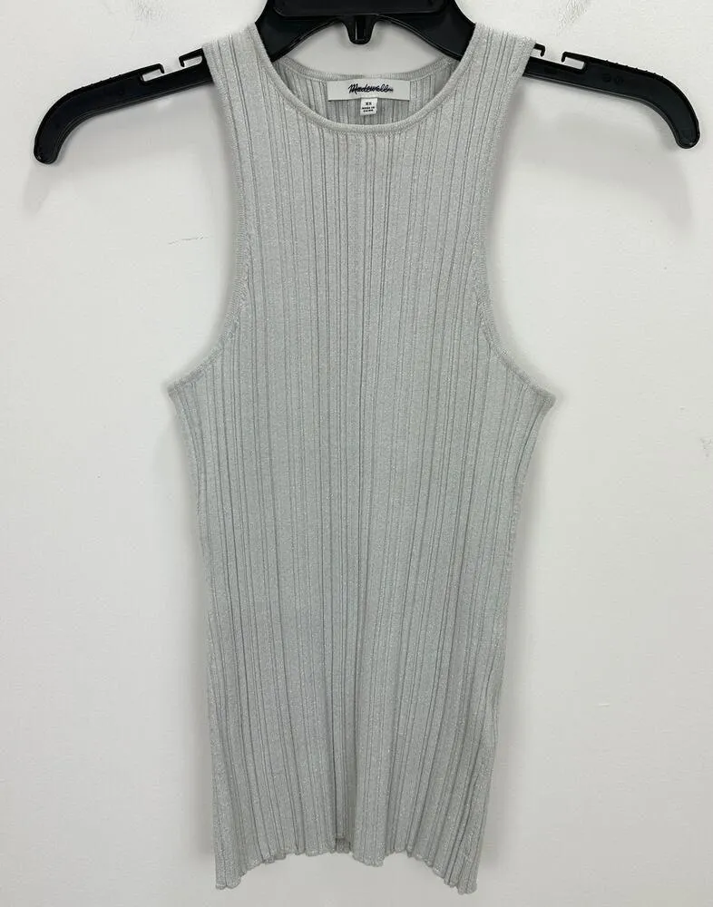 Madewell The Signature Shimmer Knit Cutaway Sweater Tank Ribbed Gray XS NWT - Image 5