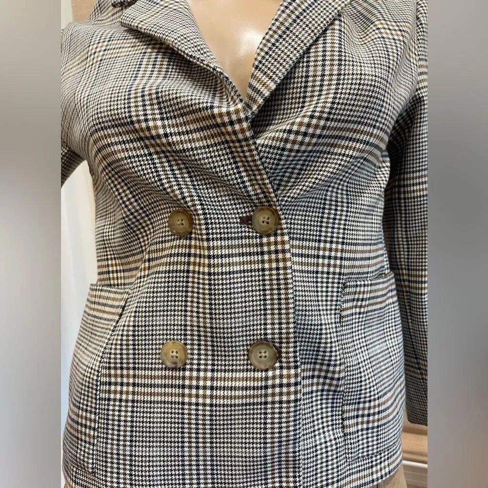 ZARA Cropped Blazer. Cream,Tan, Brown Plaid. One Inside Pocket For Great… - Image 2