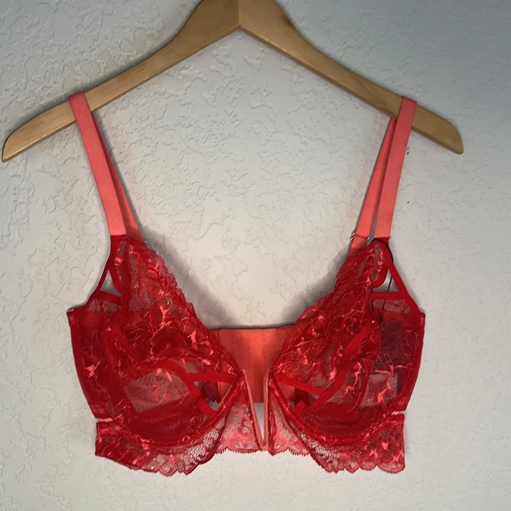 NEW Thistle & Spire Underwire Bra 38F Red Lace Sexy Bra Kane Cut Out Sheer Chili Size undefined - Image 3