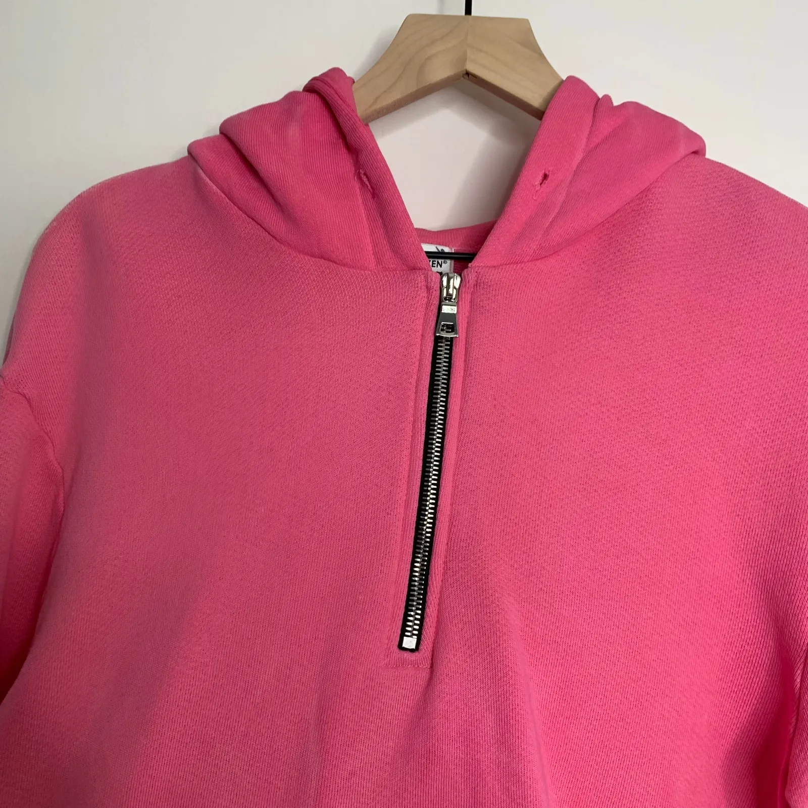 COTTON CITIZEN Brooklyn Crop Zip Hoodie In Hot Pink Mix Womens Medium - Image 9