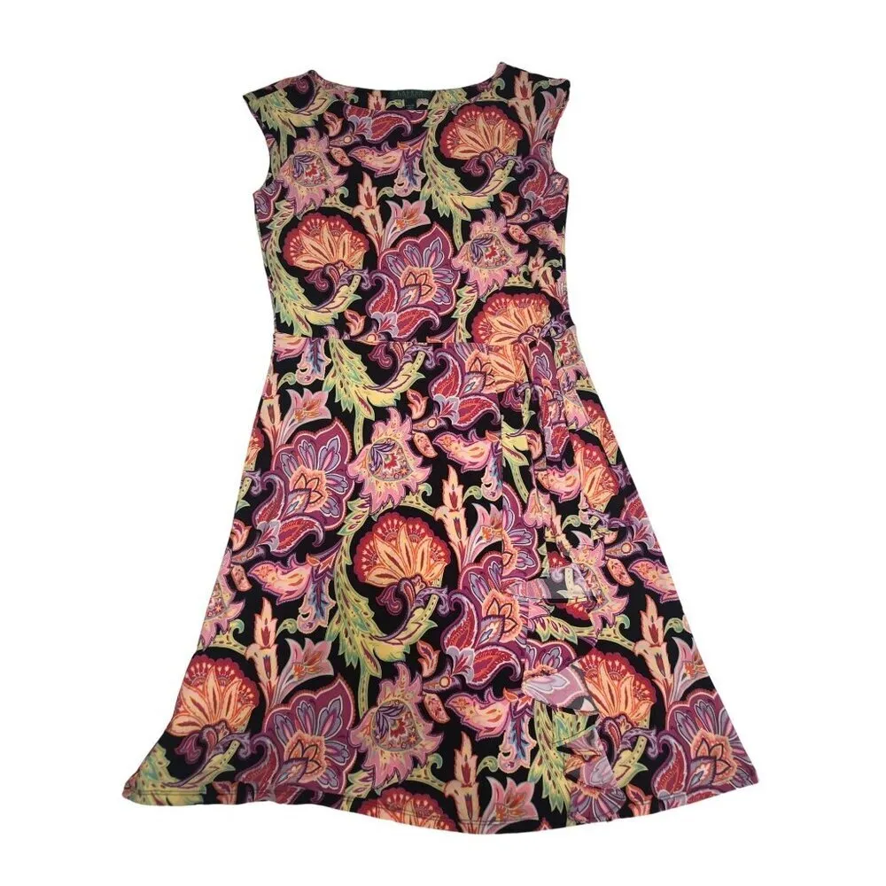 Ralph Lauren RLR Petite Dress Size M Paisley Floral Sleeveless Slinky Stretch - Image 8