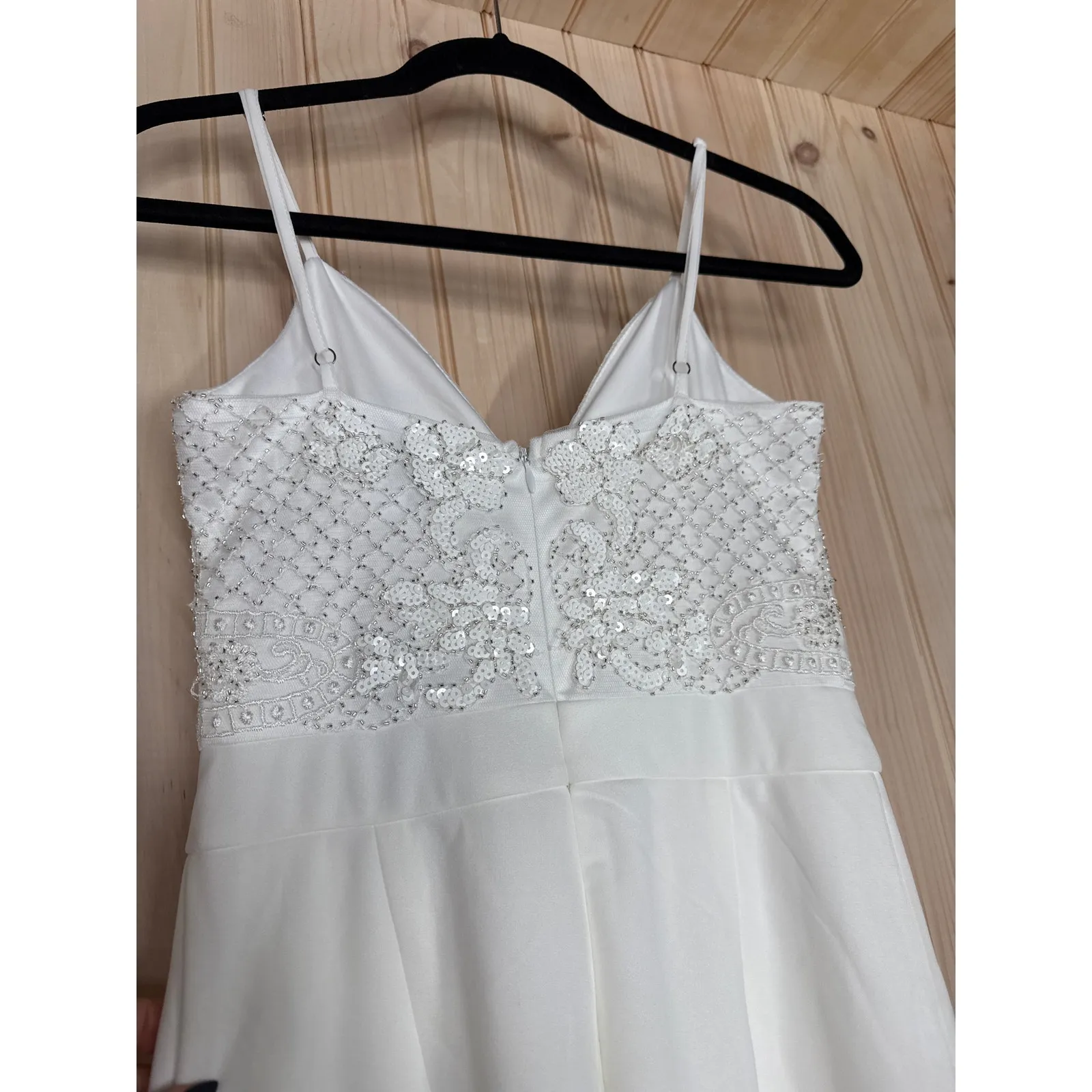 NWT Lulus Memorable Occasion White Beaded Sequin Wide-Leg Jumpsuit Glam Bling S - Image 9