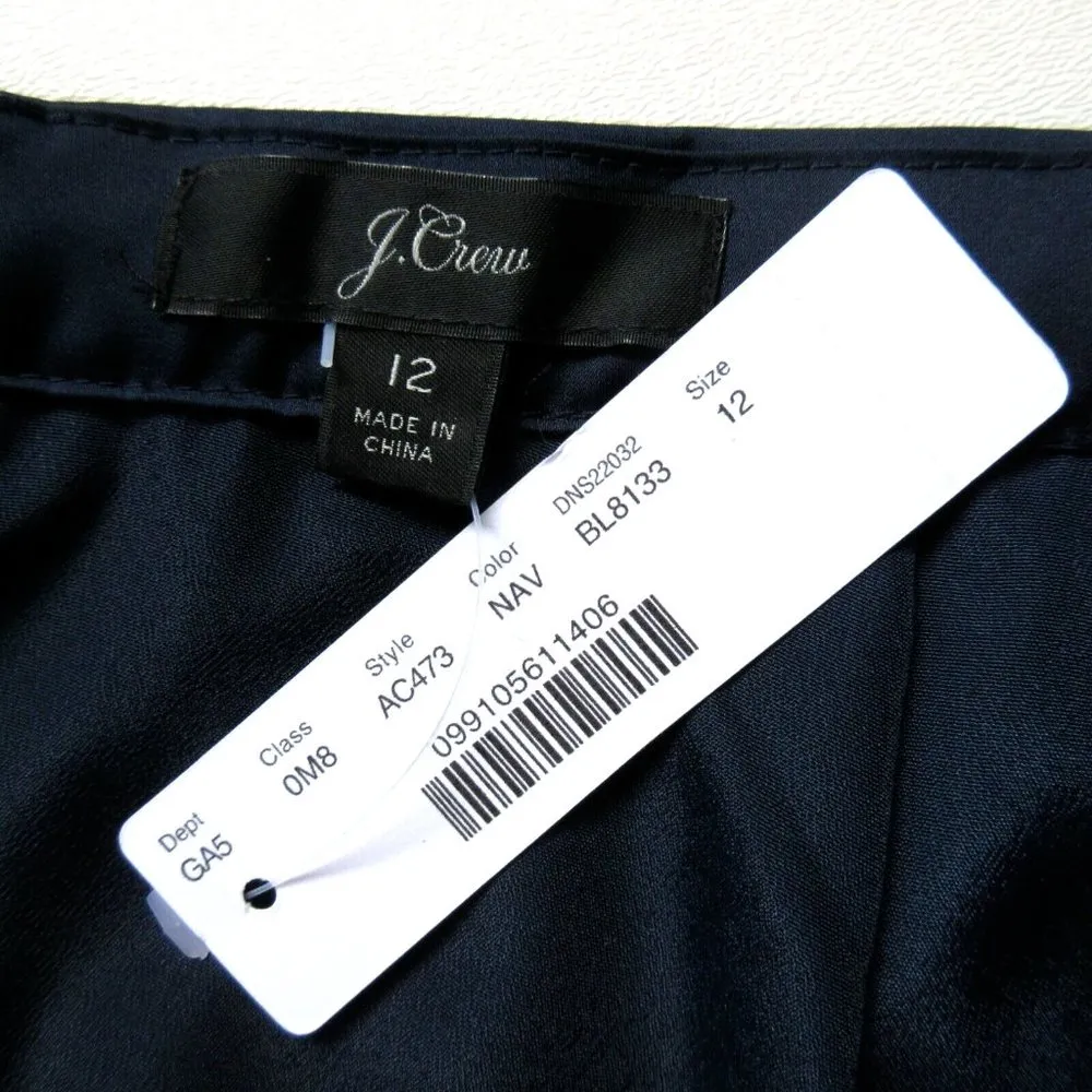 NWT J.Crew Pleated Midi in Navy Blue Satin A-line Flared Skirt 12 $98 - Image 4