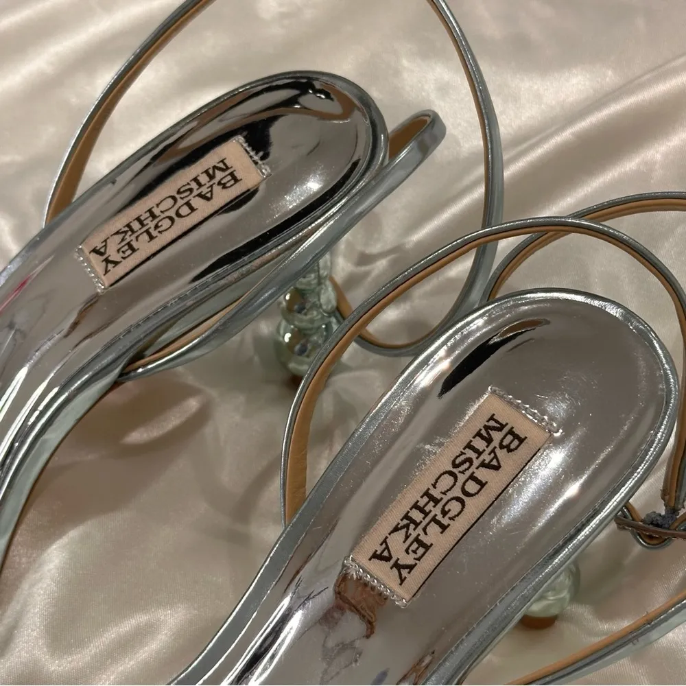 Badgley Mischka Callie Beaded Heel Sandal Bubble Heel Open Toe Metallic Size 9 - Image 14