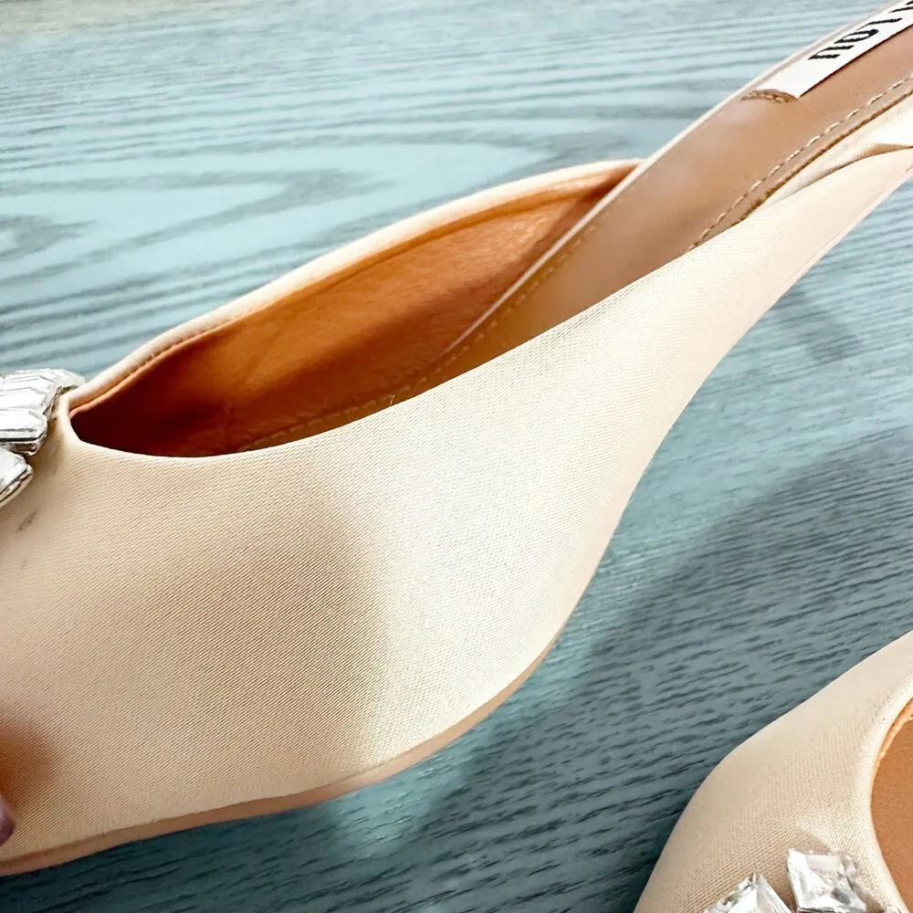 Bibi Lou Anthropologie Cream Satin Jewled Heeled Mules 38 Size 8 - Image 8