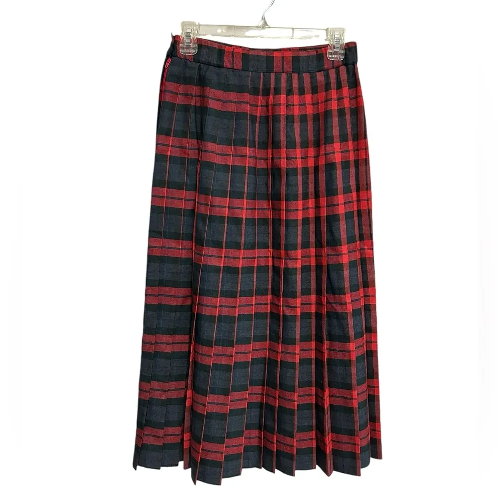 Worthington Plaid Pleated Skirt Size 6 Vintage Tartan Red Full Length Preppy - Image 4