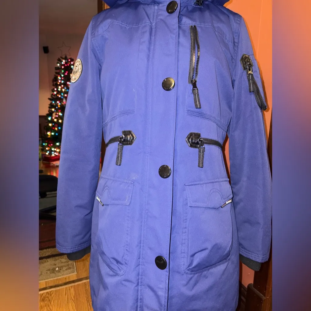 Noize Blue Ski & Snow Jacket with Faux Fur Hood Size L - Image 3