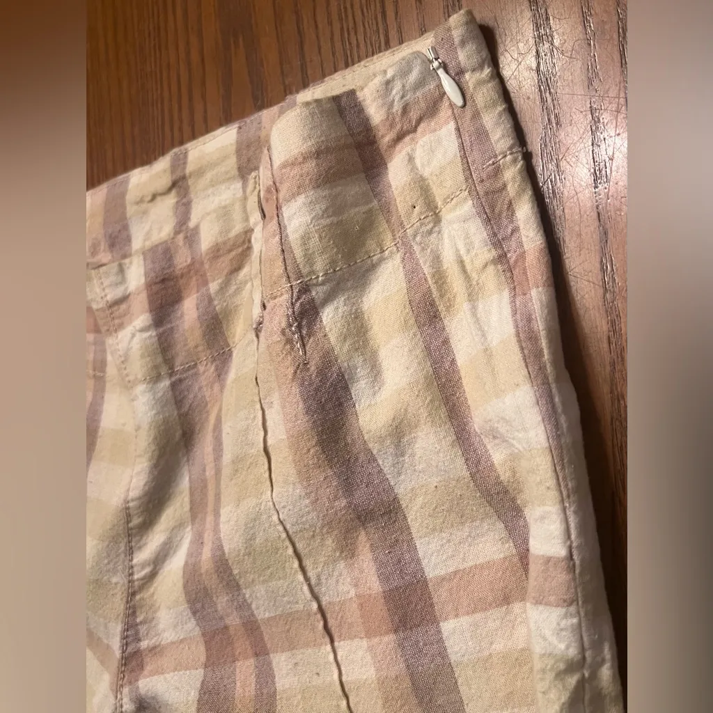 Free People The Way You Move‎ Flare Natural Plaid Linen Pants Vented Hem Size 4 - Image 10