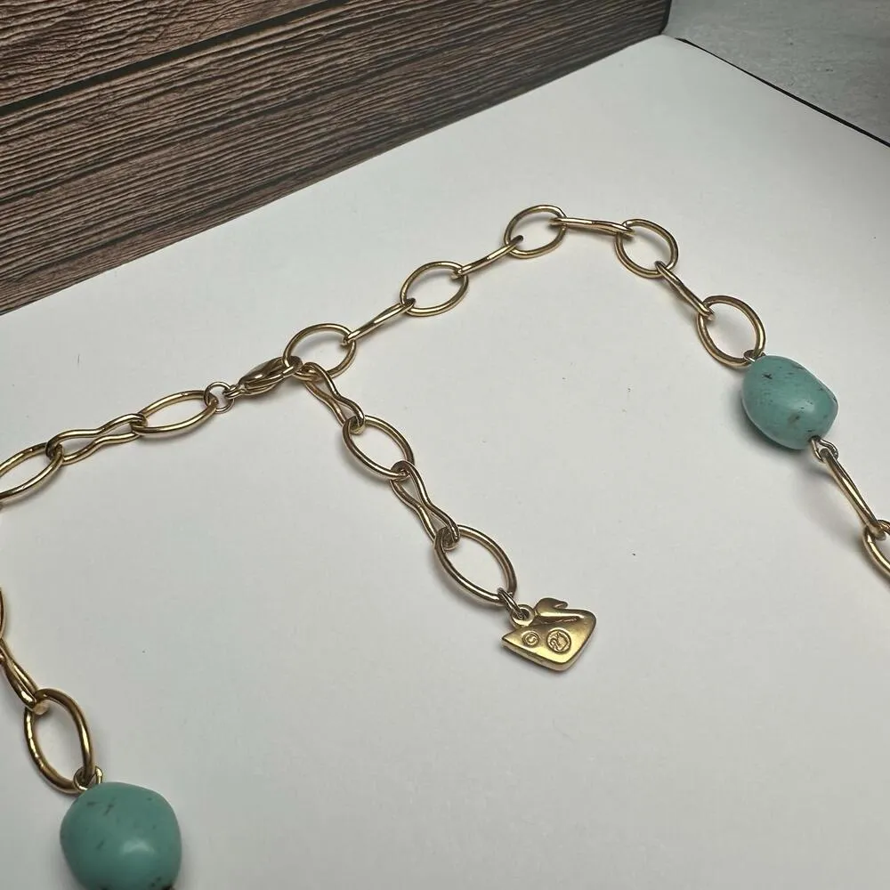 Swarovski Crystal Blue Bead & Enamel Necklace Gold Tone (Swan Signed) - Image 6