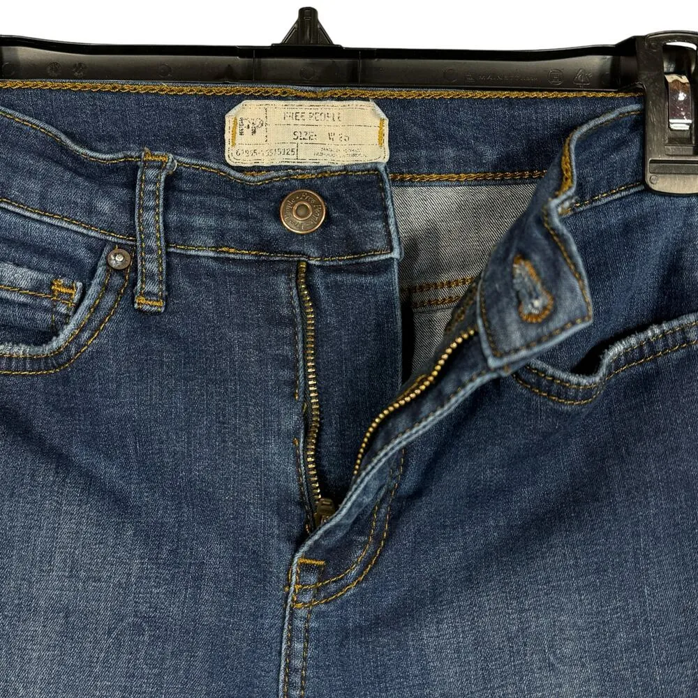 Free People SZ W25 Skinny Jeans Distressed Rips Mid-Rise Stretch Zip-Fly Blue - Image 4