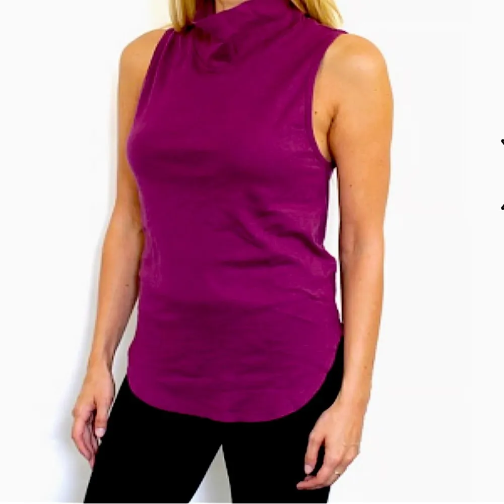 HP🥳🥳Free People Mock Neck Sleeveless Top w/ Raw Hem Plum Purple NWT - Image 6