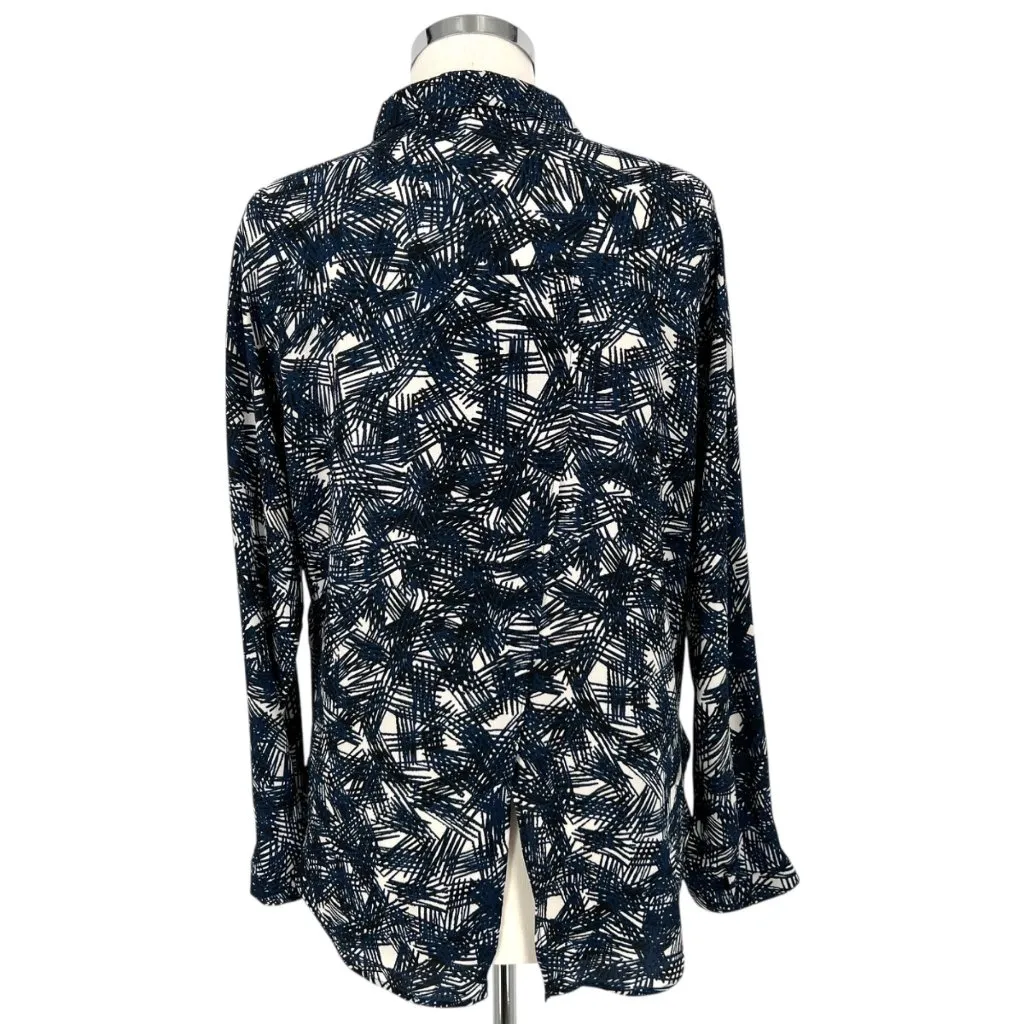 ASTR Abstract Print Split Back Button-Up Blouse Blue Black White Size Small - Image 8