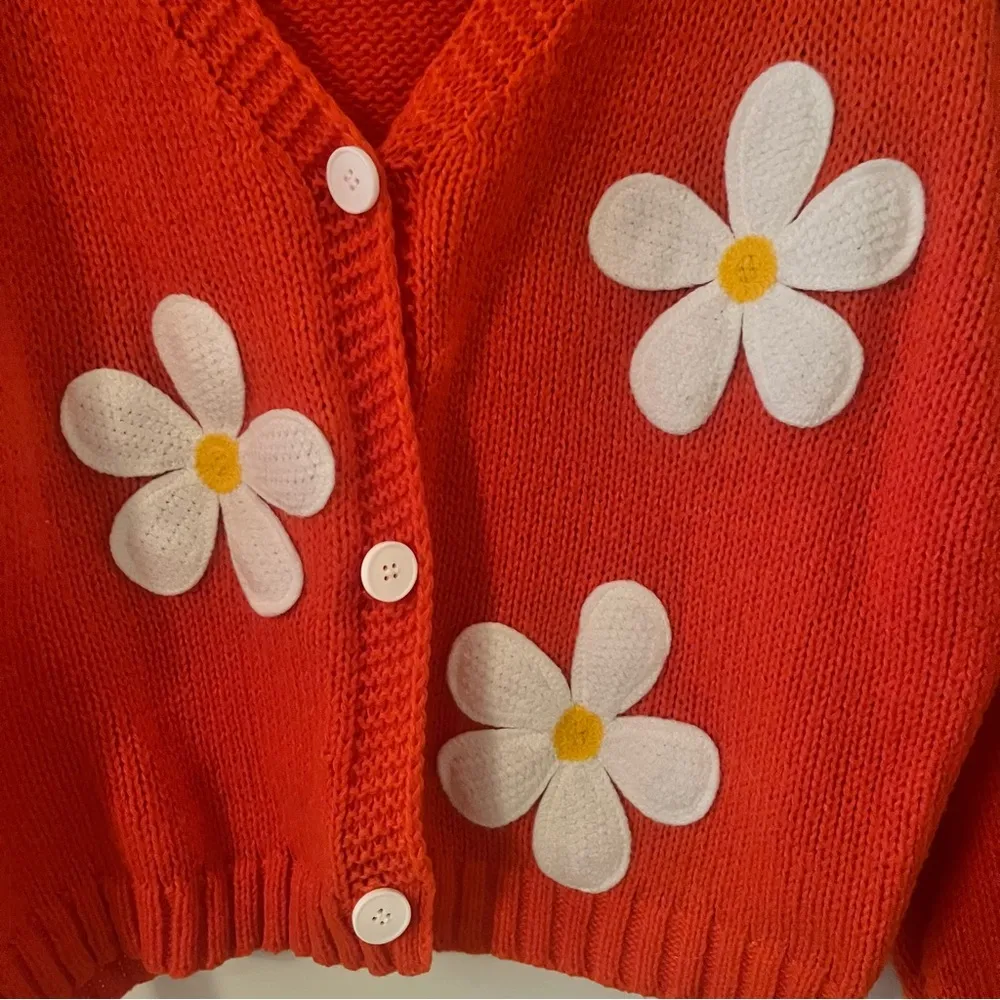 SHEIN Orange Floral Cardigan Sweater {PLUS SIZE} - Image 4