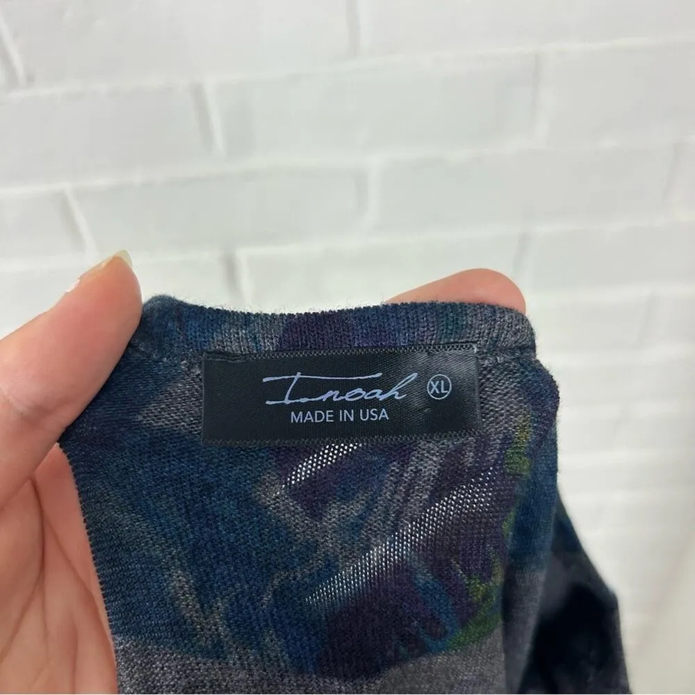 Inoah Art To Wear Dark Colored Abstract Pattern Long Sleeve Knit Top Size XL Blue - Image 2