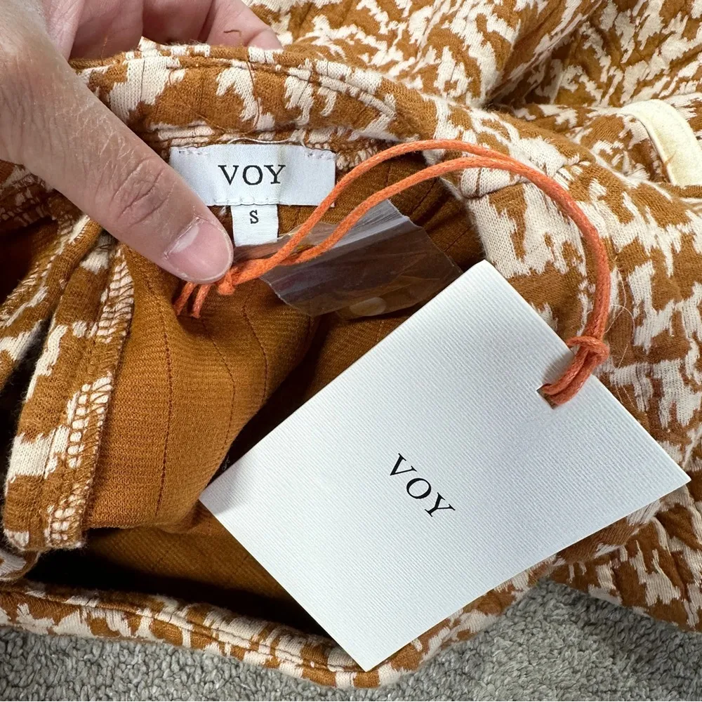 NWT VOY Women’s 3/4 Balloon Sleeve Printed Crop Top Boho in Orange White S - Image 8