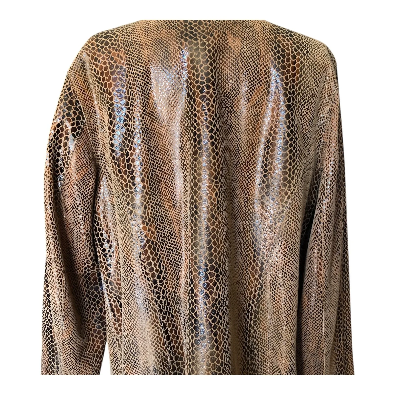 Women's Reversible Brown Leather Snake Print Ruffle Open Front Jacket Coat Size undefined - Image 5