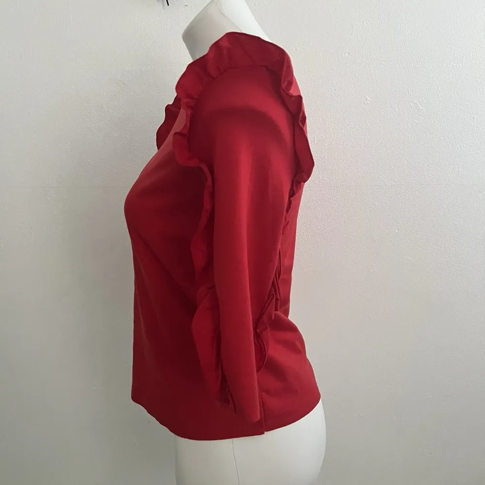 Zara Trafaluc Red Womens Top Ruffle Pull-on 3/4 Sleeve SMALL - Image 4