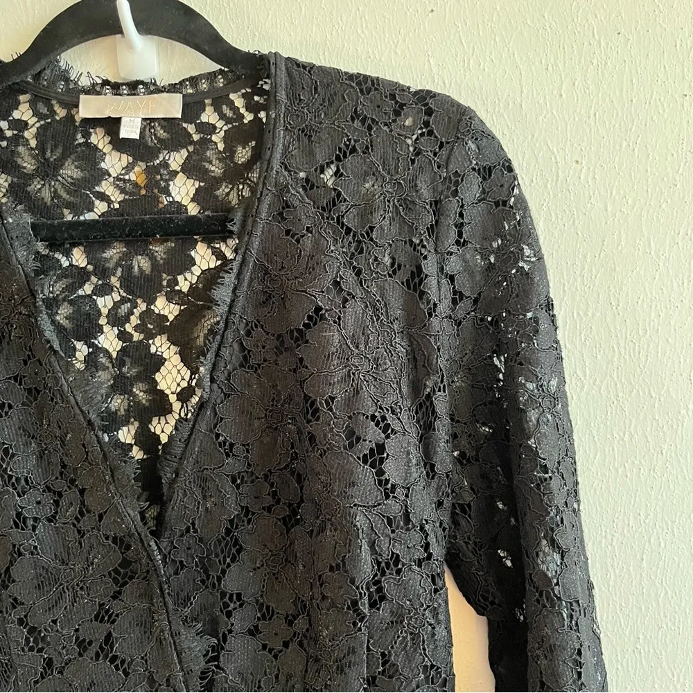 WAYF Dress Black Lace Long-Sleeve Say It Out Loud V Neck Mini Sz M EUC Nordstrom - Image 10