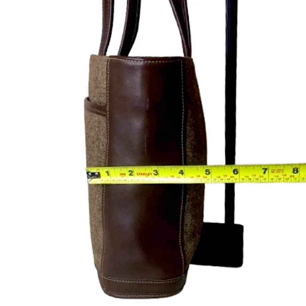 Vintage COACH Bleeker Brown Tweed Herringbone and Leather Tote Shoulder Bag 9961 - Image 11