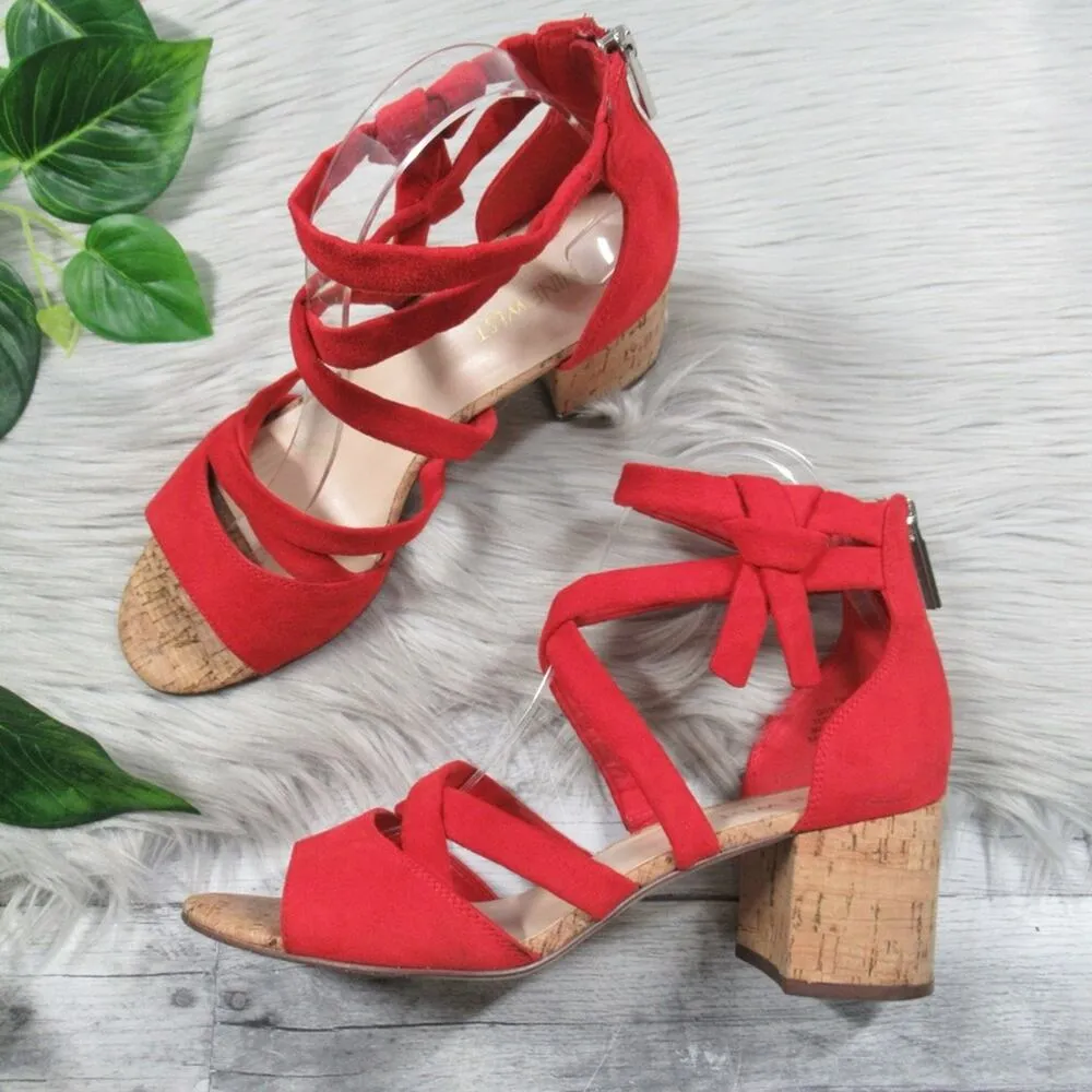 NINE WEST Give It To Me Red Suede Strappy Cork Heel Sandal Women’s Size 7.5 - Image 7