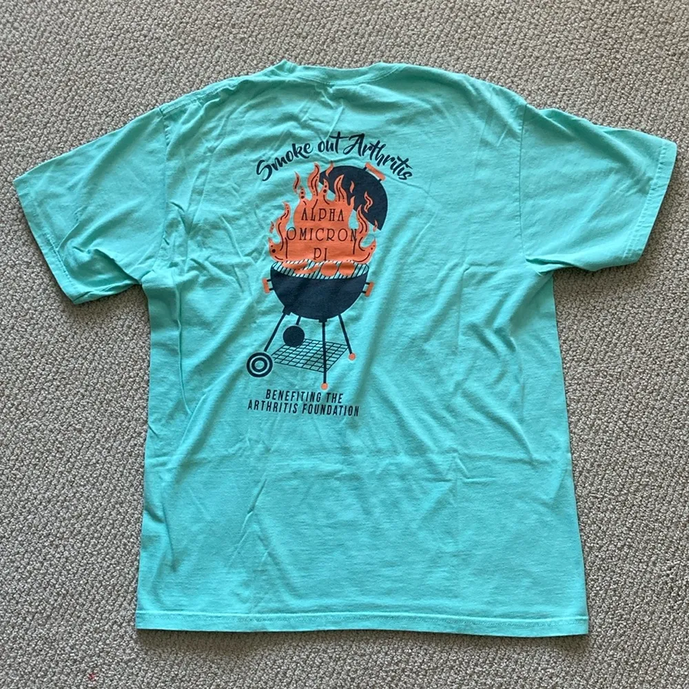 Comfort Colors AOPi Alpha Omicron Pi Smoke Out Arthritis T-Shirt Teal Large NWOT - Image 2
