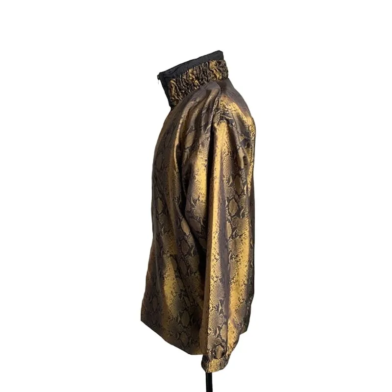 VINTAGE Full Zip Windbreaker Jacket Womens Sz Medium Brown Snakeskin 90s Nylon - Image 5