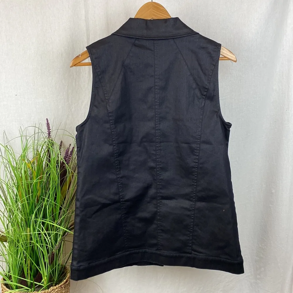 Eileen Fisher Black Sleeveless Cotton Blend Jean Zip Up Vest XS - Image 2