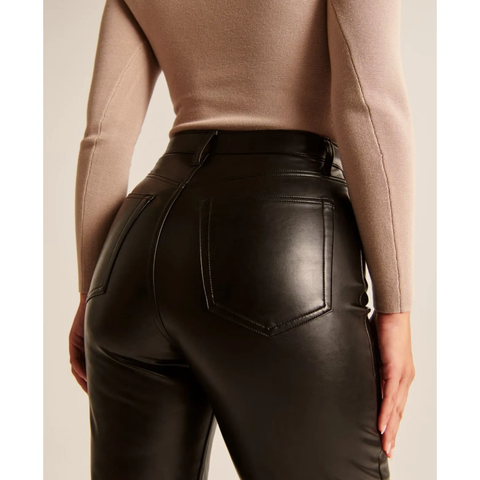 Abercrombie & Fitch Black Curve Love Vegan Leather 90s Straight Pant Size 22S‎ - Image 5