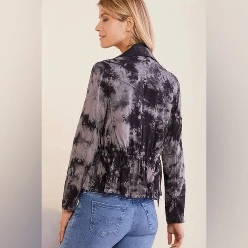 Evereve Marrakech Amber Tie Dye Moto Jacket in Black/White Size S - Image 3